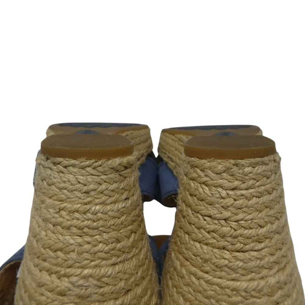 Born Monticello Blue Suede Jute Wrapped Wedge Heels Sandals Espadrilles Womens 8